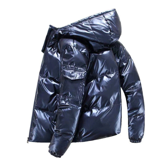 Herren nan glänzende Steppjacke mit Kapuze, wattierter Thermofütterung und wasserabweisender Lackoptik EB