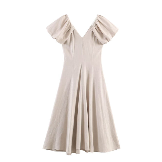 Damen Midi-Kleid mit voluminösen Kurzärmeln und schmeichelndem Schnitt EB