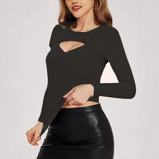 Damen Figurbetontes Longsleeve-Shirt mit Cut-Out und Raffung EB