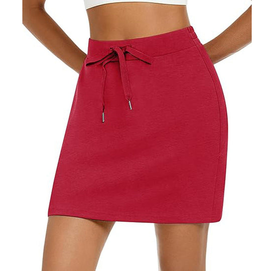 Damen Sportlicher Minirock mit Verstellbarem Kordelzug und Seitlichen Taschen EB
