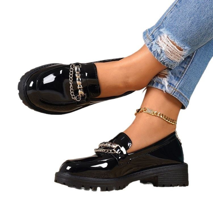 Damen nan elegante Lack-Plateau-Loafer mit dekorativer Schleife und profilierter Gummisohle EB