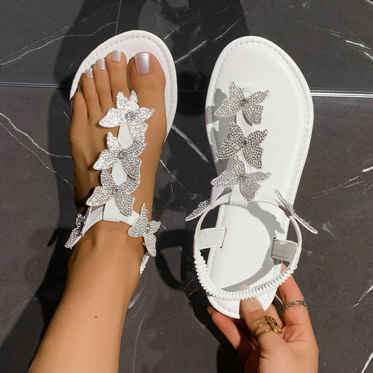 Damen Sandalen mit funkelnden Schmetterlingsapplikationen und komfortablem Riemendesign EB