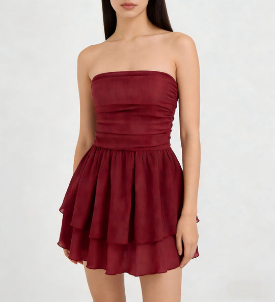 Damen Wickelkleid mit gerafftem Oberteil und fließendem Rock EB