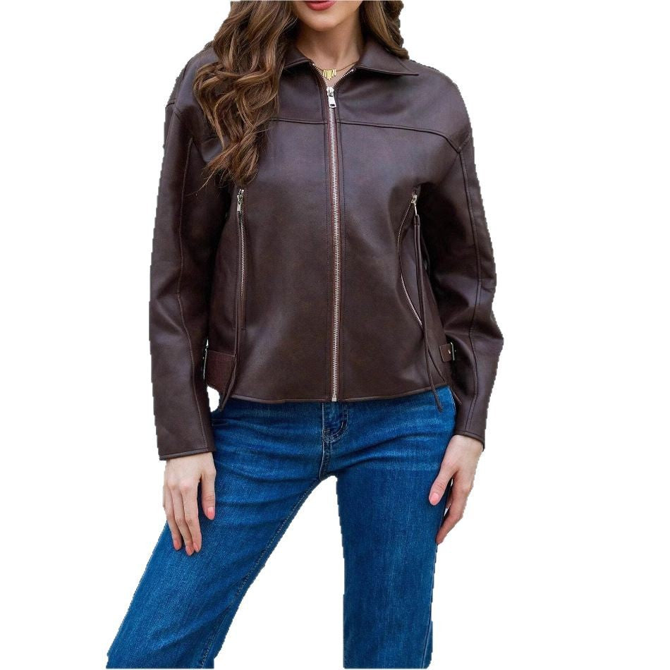 Damen modische Kunstlederjacke im lässigen Schnitt EB