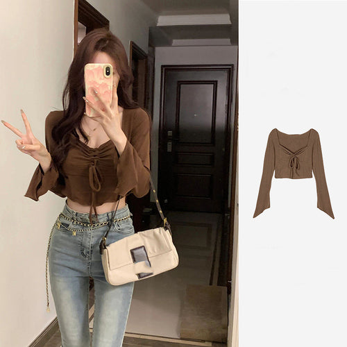Damen Cropped-Top mit raffiniertem Knoten und weitem Arm EB