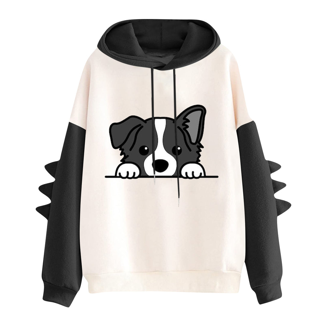 Damen nan Kapuzenpullover mit niedlichem Hunde‑und‑Katzen‑Print und 3D-Stacheln an den Ärmeln EB
