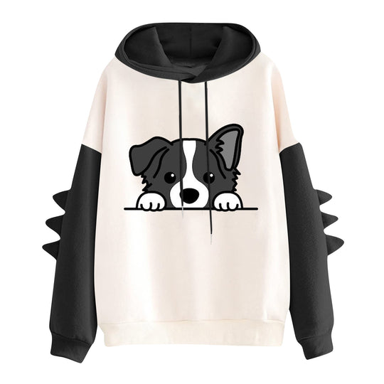 Damen nan Kapuzenpullover mit niedlichem Hunde‑und‑Katzen‑Print und 3D-Stacheln an den Ärmeln EB