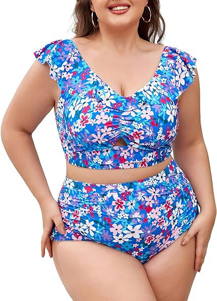Damen Hochtailliertes Bademoden-Set mit Rüschendetails EB