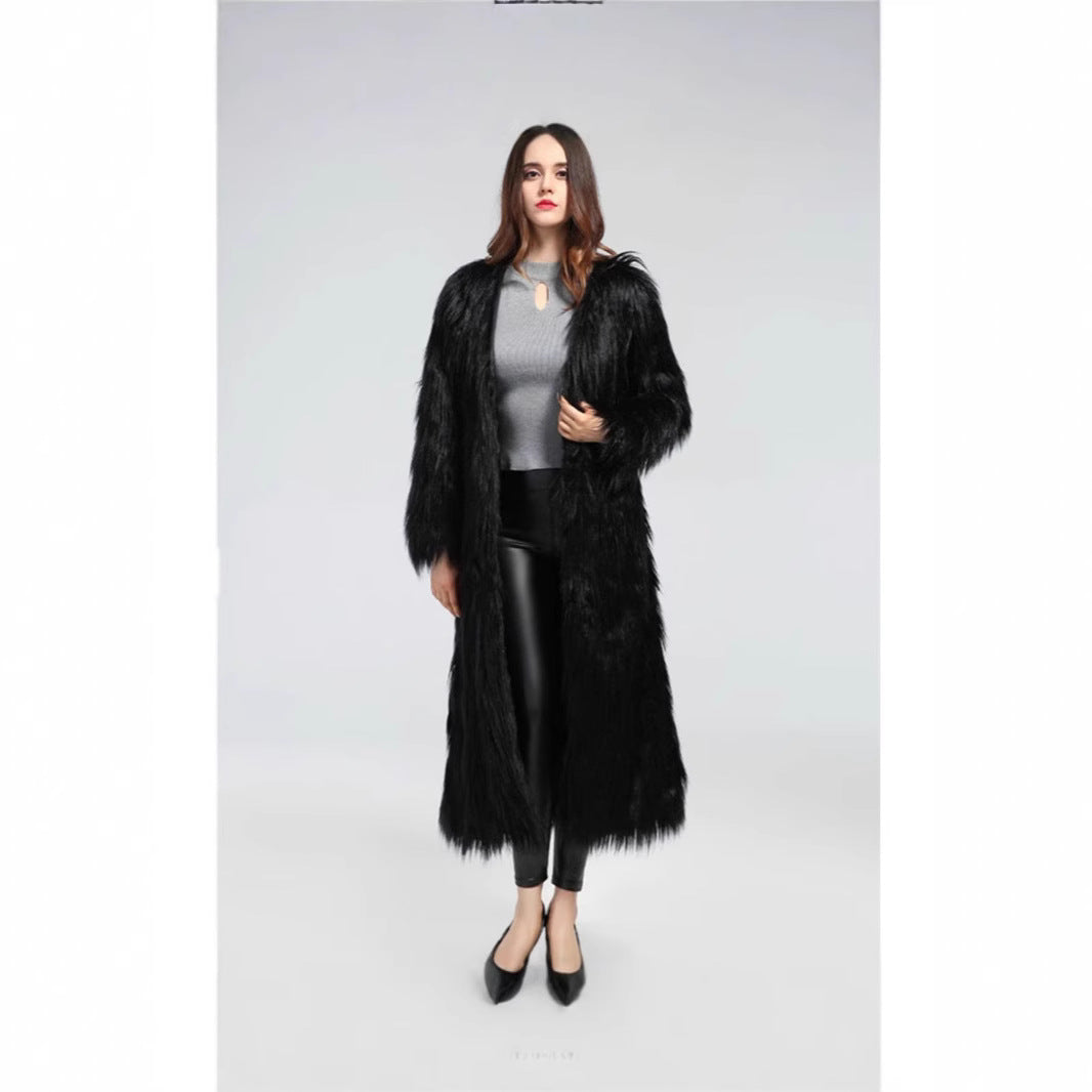 Damen Luxuriöser Kunstpelzmantel mit elegantem Futter EB