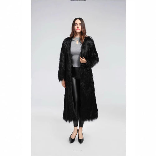 Damen Luxuriöser Kunstpelzmantel mit elegantem Futter EB