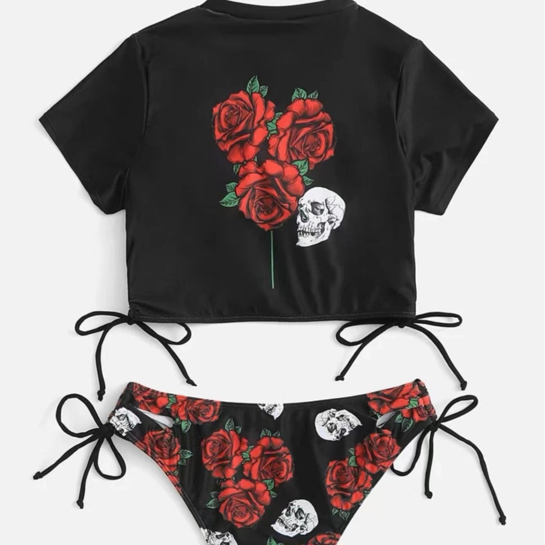 Damen Crop-Top Bikini mit grafischem Design EB
