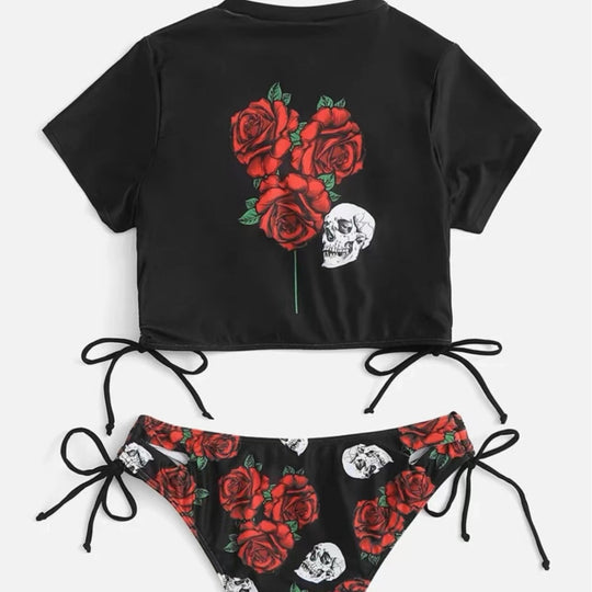 Damen Crop-Top Bikini mit grafischem Design EB