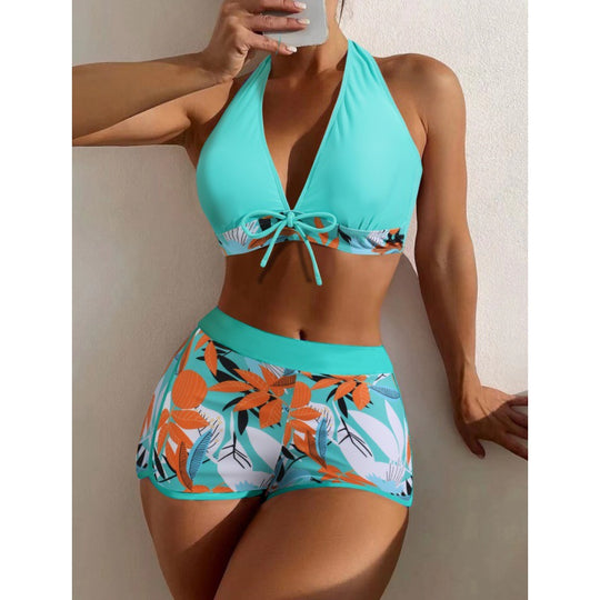 Damen Hochgeschlossen Bikini mit verspieltem Blumenmuster EB