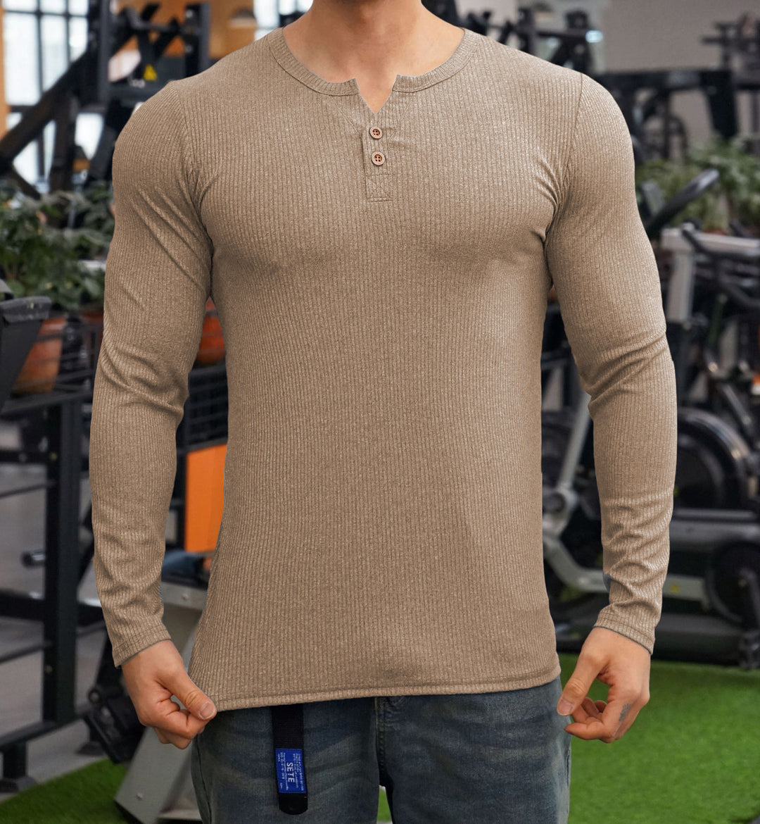 Herren Langarmshirt mit strukturiertem Design und Knopfleiste EB