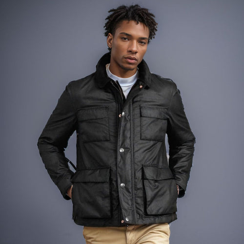 Herren modische Utility-Jacke mit mehreren praktischen Taschen und Kunstfellkragen EB
