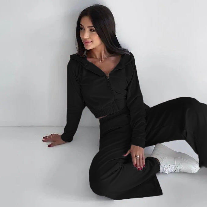 Damen nan kurz geschnittenes Thermo-Fleece-Set mit Halbfront-Reißverschluss und hohem Komfortbund EB