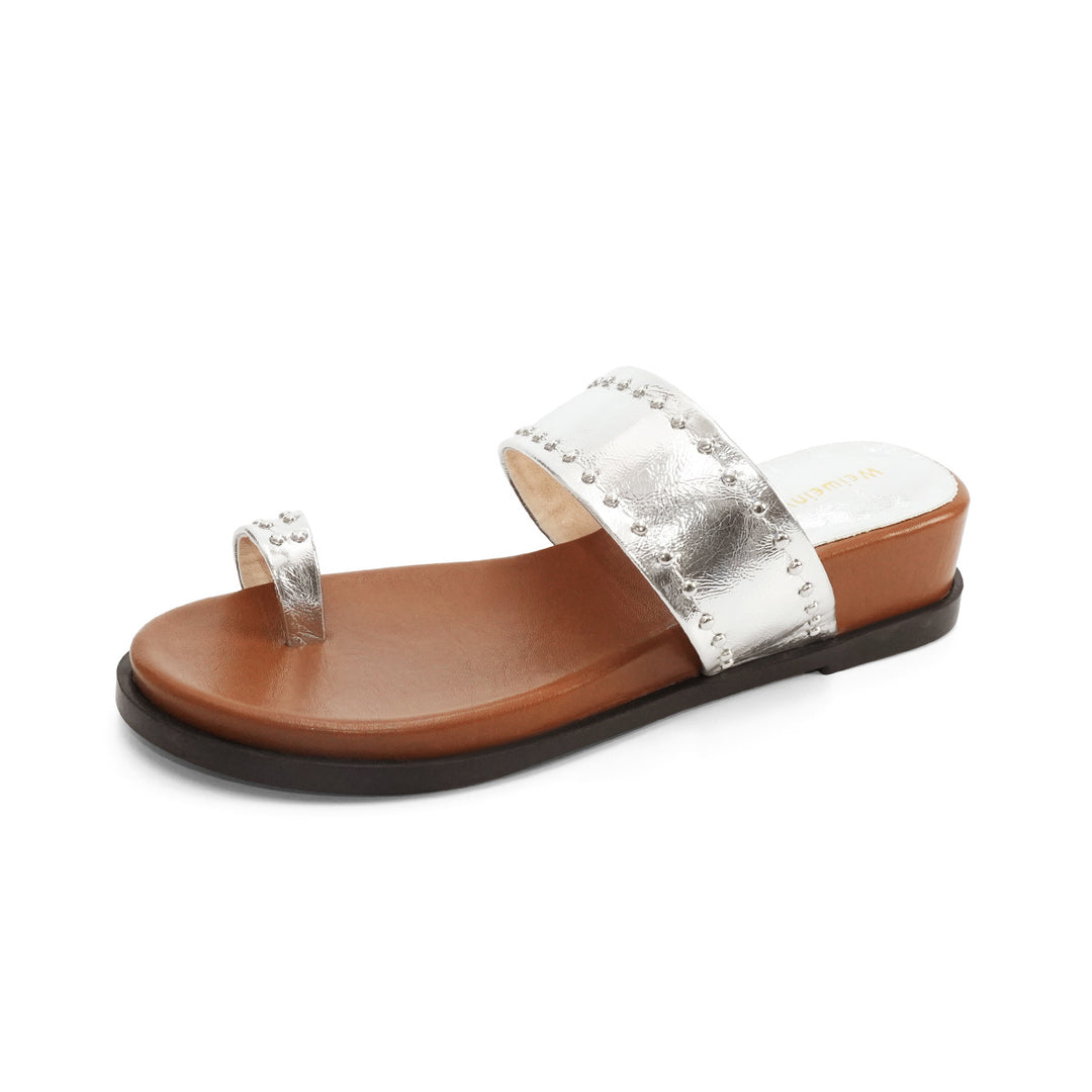 Damen trendige Sandalen mit dekorativer Metall-Applikation EB