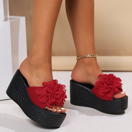 Damen Plattform-Sandalen mit floralen Applikationen und rutschfester Sohle EB