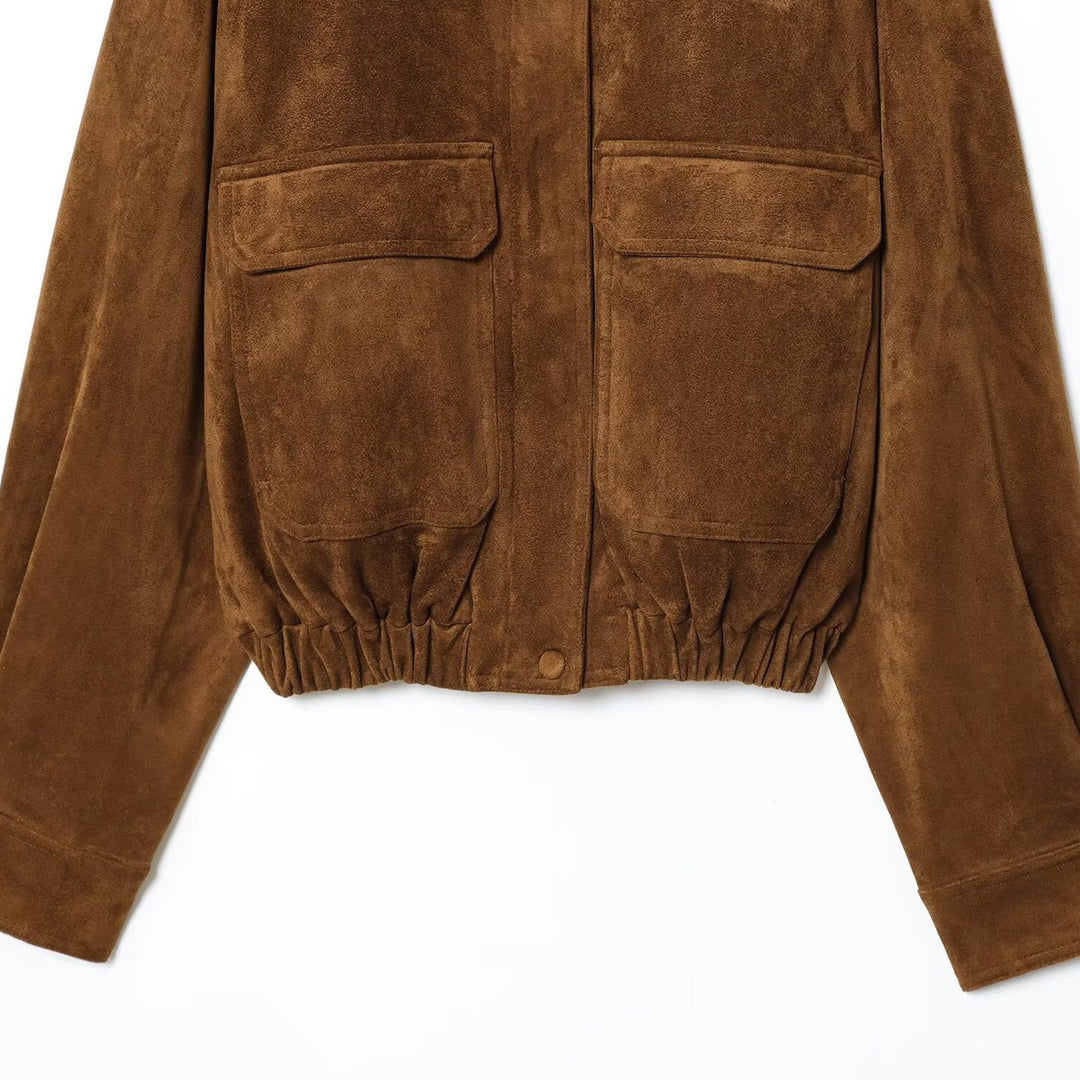 Damen modische Wildlederjacke mit praktischen Taschen EB