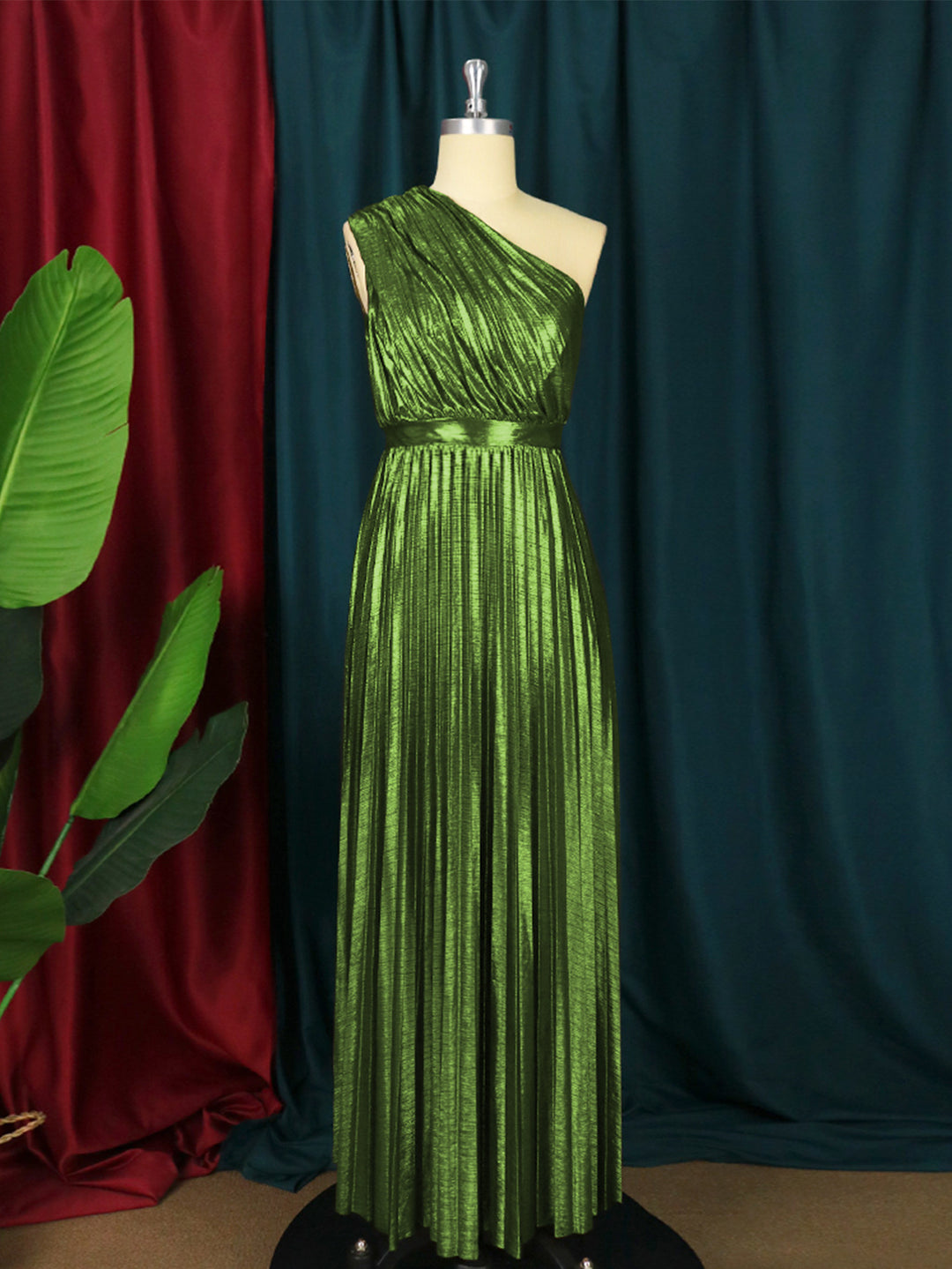 Damen plissiertes Abendkleid mit schimmerndem Oberteil EB
