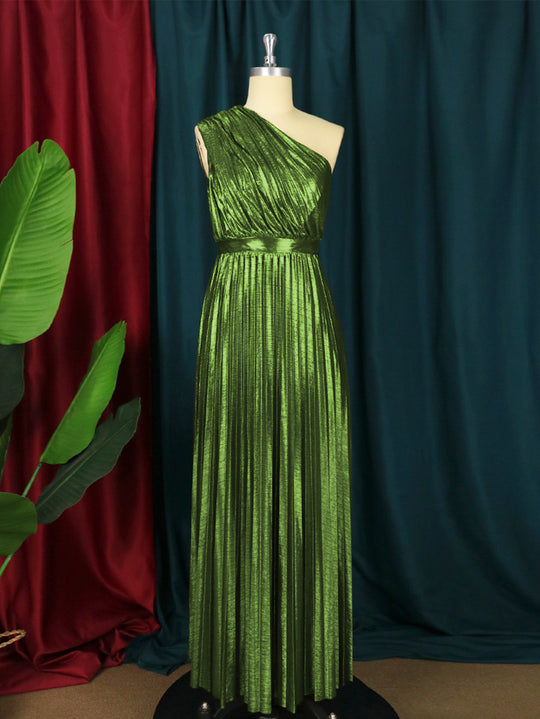 Damen plissiertes Abendkleid mit schimmerndem Oberteil EB