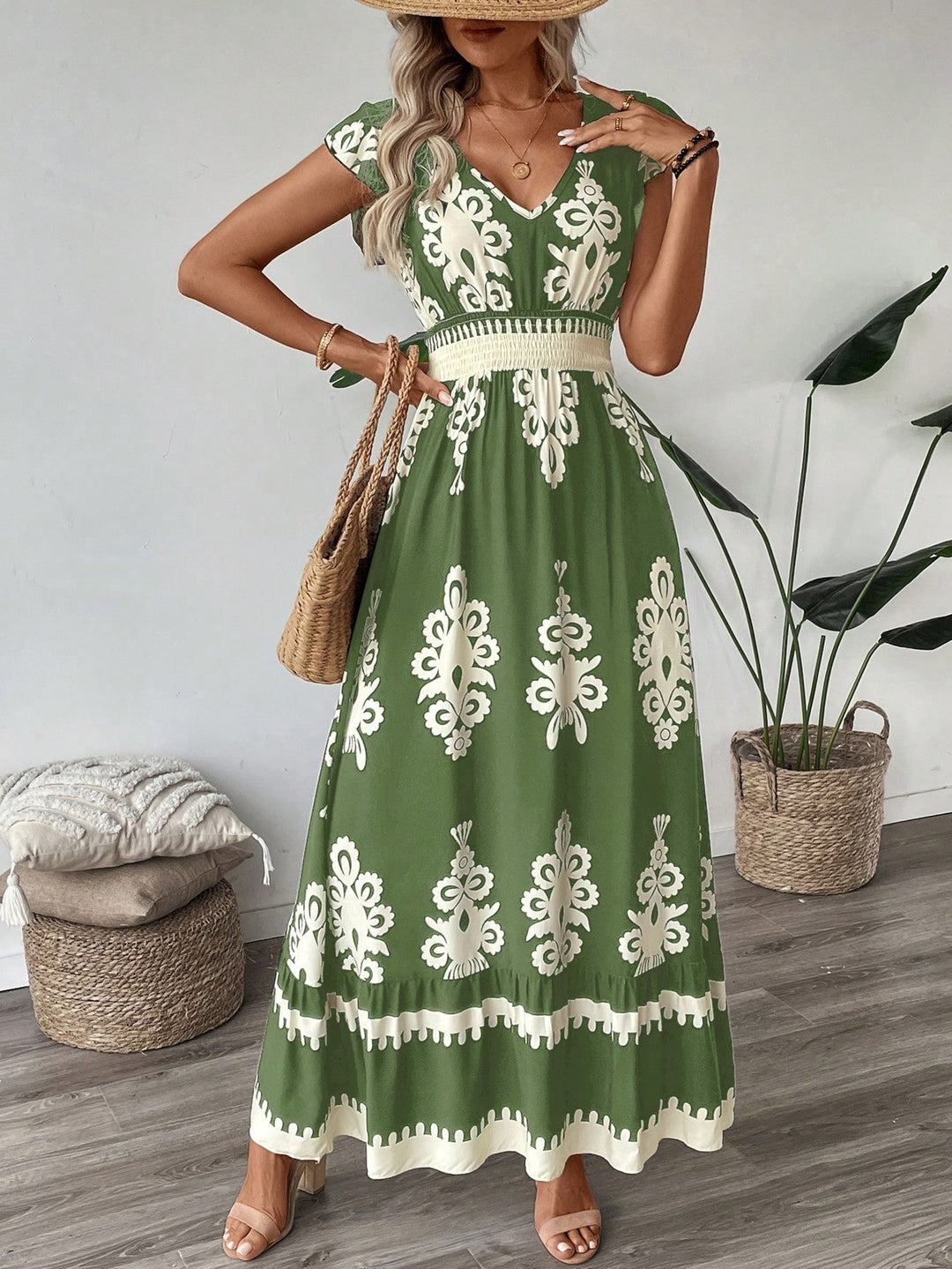 Damen Elegantes Maxikleid mit faszinierendem Musterdruck EB