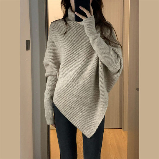 Damen asymmetrischer Strickpullover im lässigen Oversized-Design EB