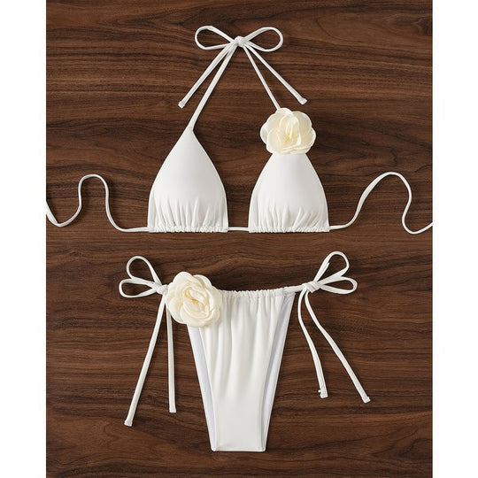 Damen Triangel-Bikini mit verspielten Blumenapplikationen EB