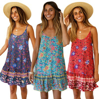 Damen Sommerkleid mit floralem Druck und schwingendem Saum EB