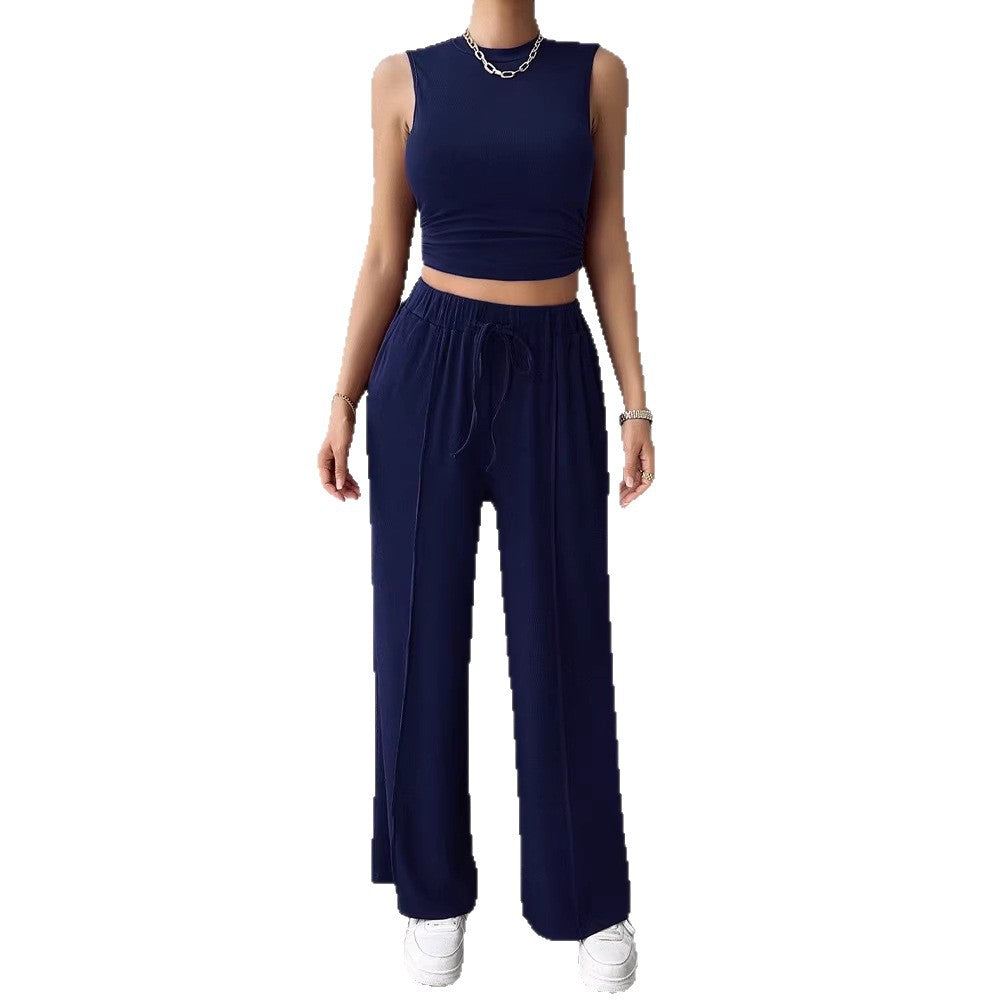 Damen Lounge-Set mit ärmellosem Oberteil und weiten Hosen EB