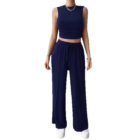 Damen Lounge-Set mit ärmellosem Oberteil und weiten Hosen EB