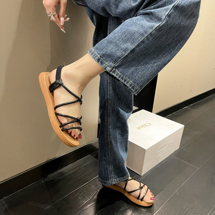 Damen bequeme und luftige Sandalen mit elastischen Riemen EB