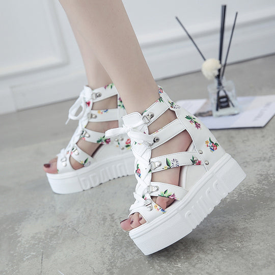 Damen Wedge-Sandaletten mit modischem Floral-Design und elastischen Riemen EB