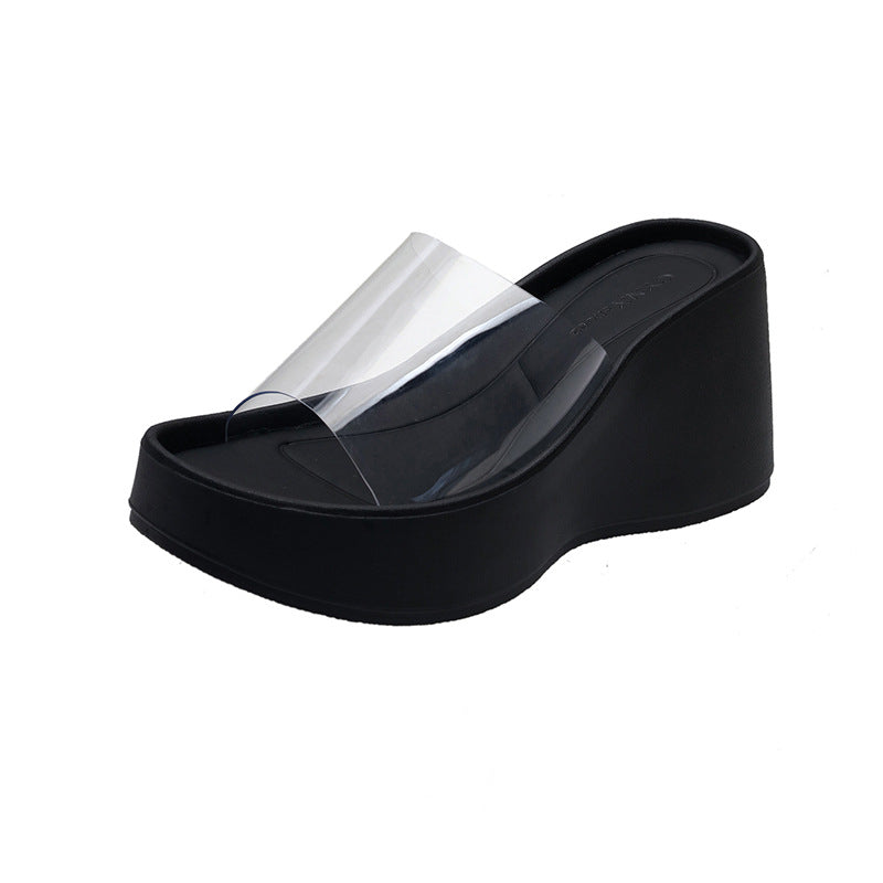 Damen Plateau-Sandalen mit durchsichtigem Riemen und modischem Wedge-Design EB