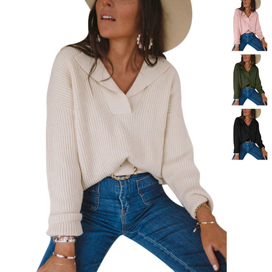 Damen Strickpullover mit modernem V-Ausschnitt und lässigem Schnitt EB