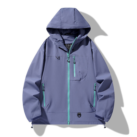 Herren wasserdichte Softshell-Kapuzenjacke mit verschweißten Nähten, verdeckter Brusttasche und verstellbarem Saum EB