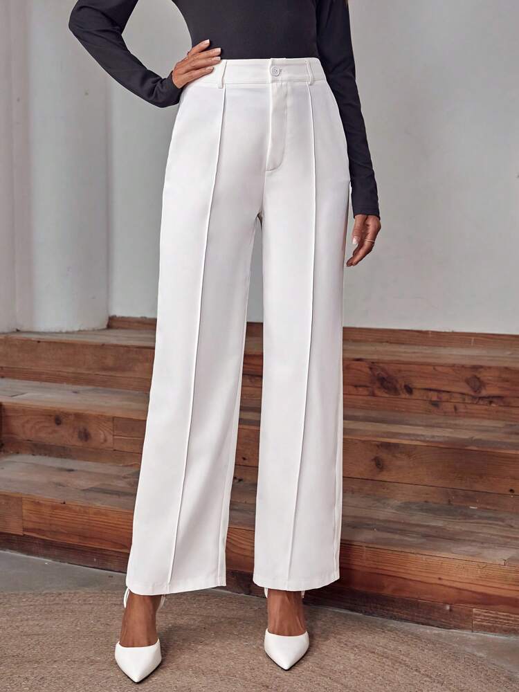 Damen elegante High-Waist Palazzo-Hose mit breiten Beinen und Falten EB
