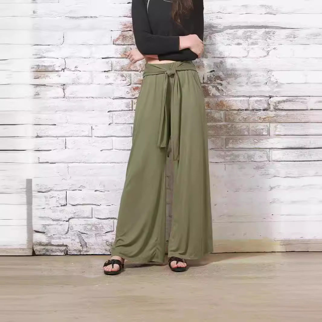 Damen Weit geschnittene Palazzo-Hose mit Bindegürtel EB
