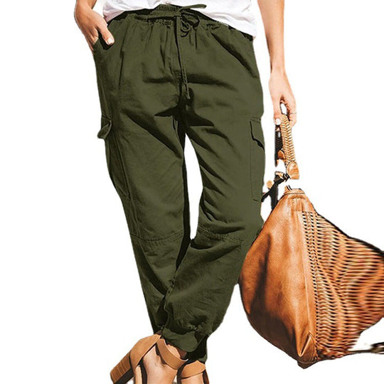 Damen lockere Cargo-Hose mit elastischem Bund und praktischen Taschen EB