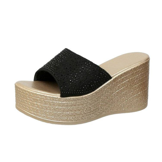 Damen Plateau-Pantoletten mit glitzerndem Riemen EB