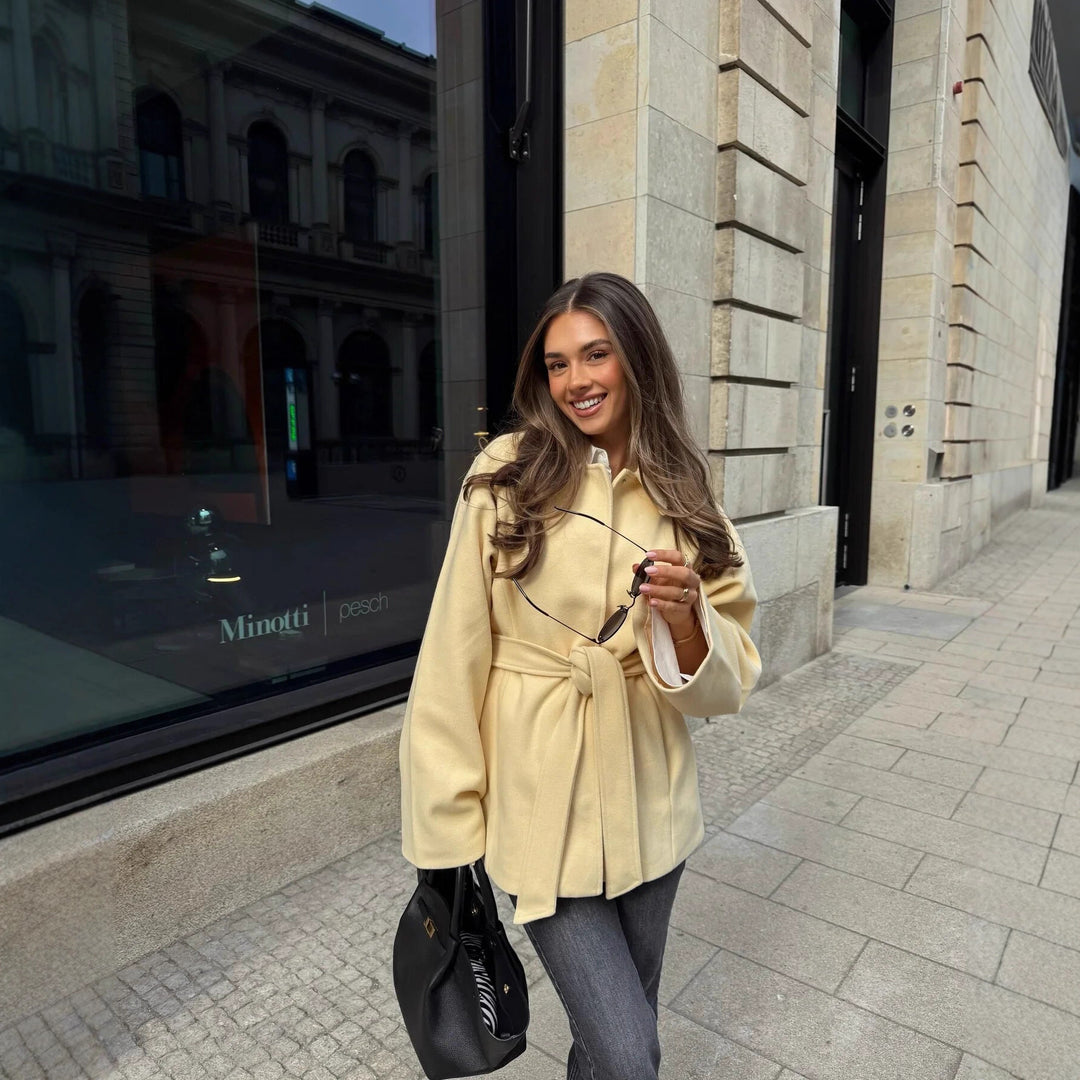 Damen modische Wickeljacke mit hochwertigem Material und Taillengürtel EB