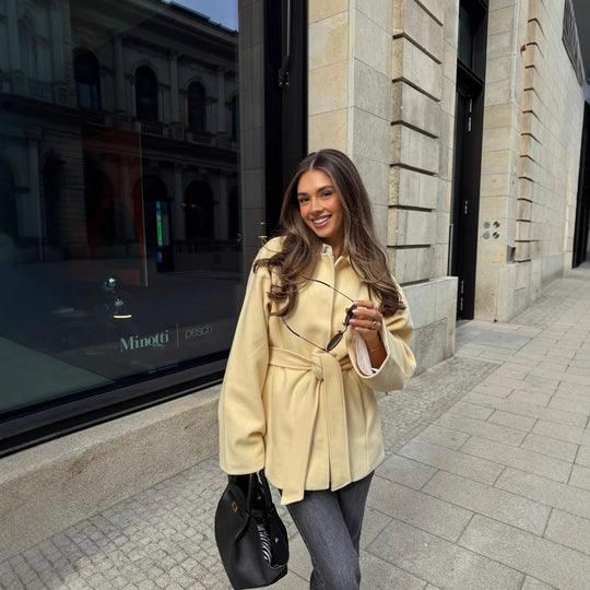 Damen modische Wickeljacke mit hochwertigem Material und Taillengürtel EB
