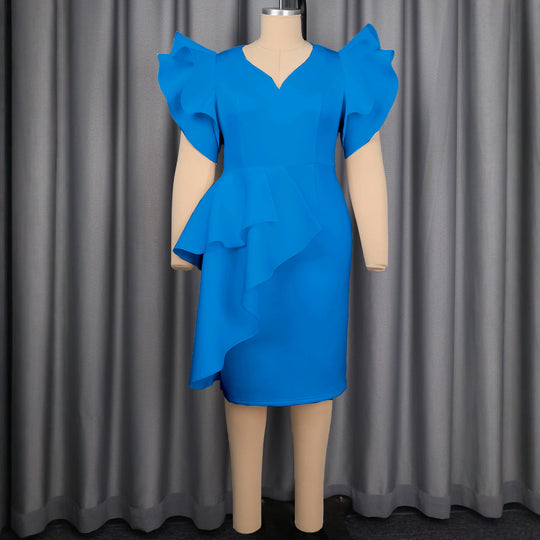 Damen Figurbetontes Kleid mit voluminösen Rüschendetails EB