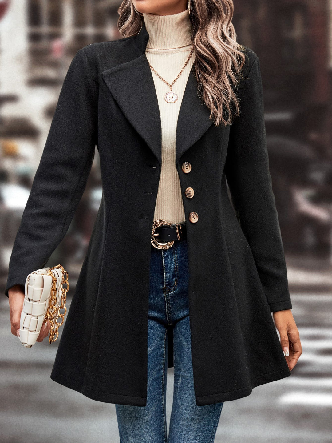 Damen Elegante Wool-Langjacke EB