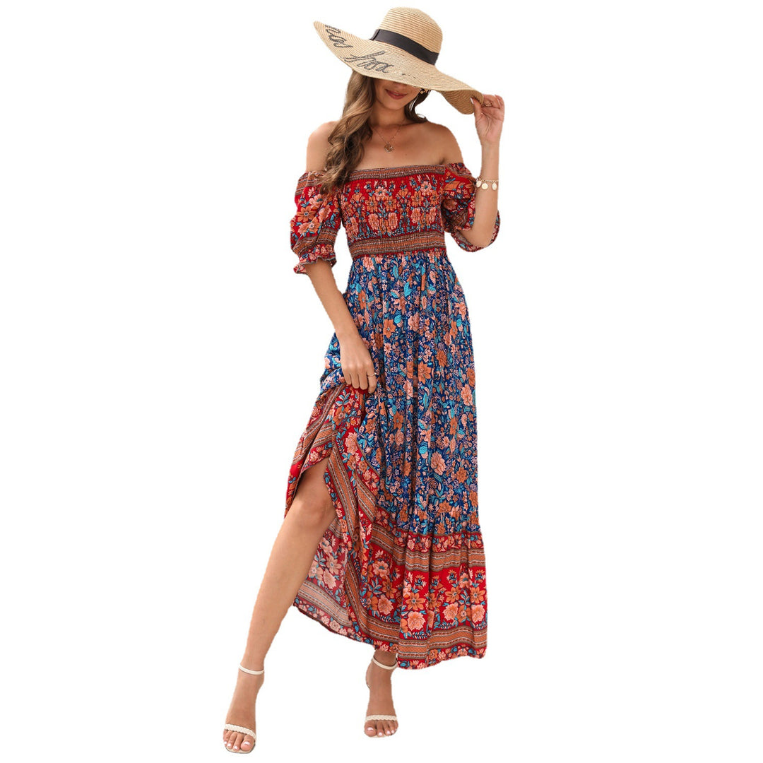 Damen Maxi-Kleid mit schulterfreier Passform und floralen Mustern EB