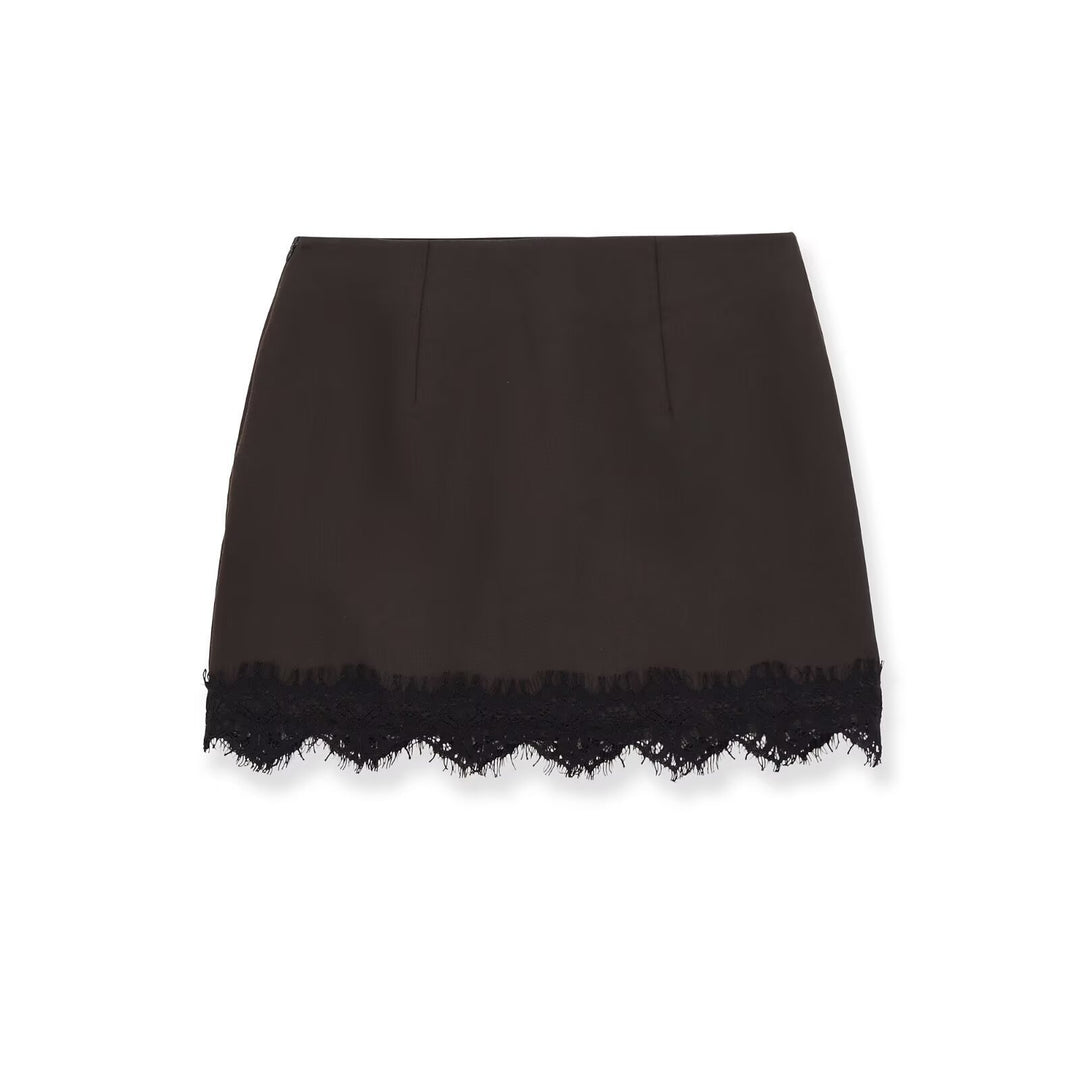 Damen eleganter Rock mit Spitzenbesatz und strukturiertem Gewebe EB