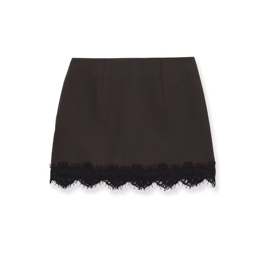 Damen eleganter Rock mit Spitzenbesatz und strukturiertem Gewebe EB