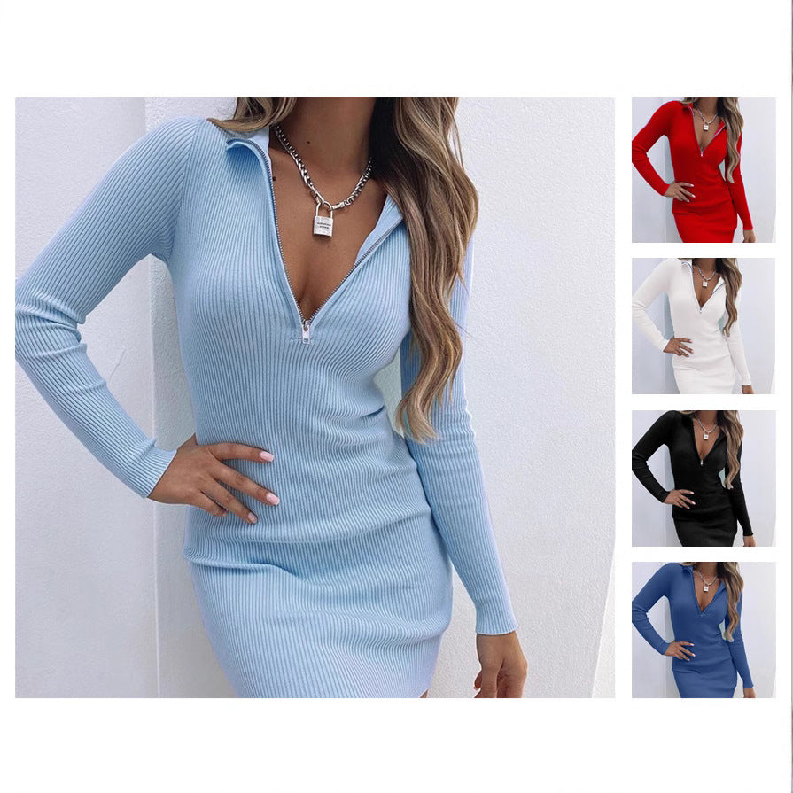 Damen figurbetontes Minikleid mit hochgeschlossenem Reißverschluss EB