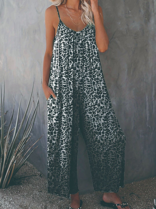 Damen Lockere Jumpsuit mit Animal-Print und praktischen Taschen EB