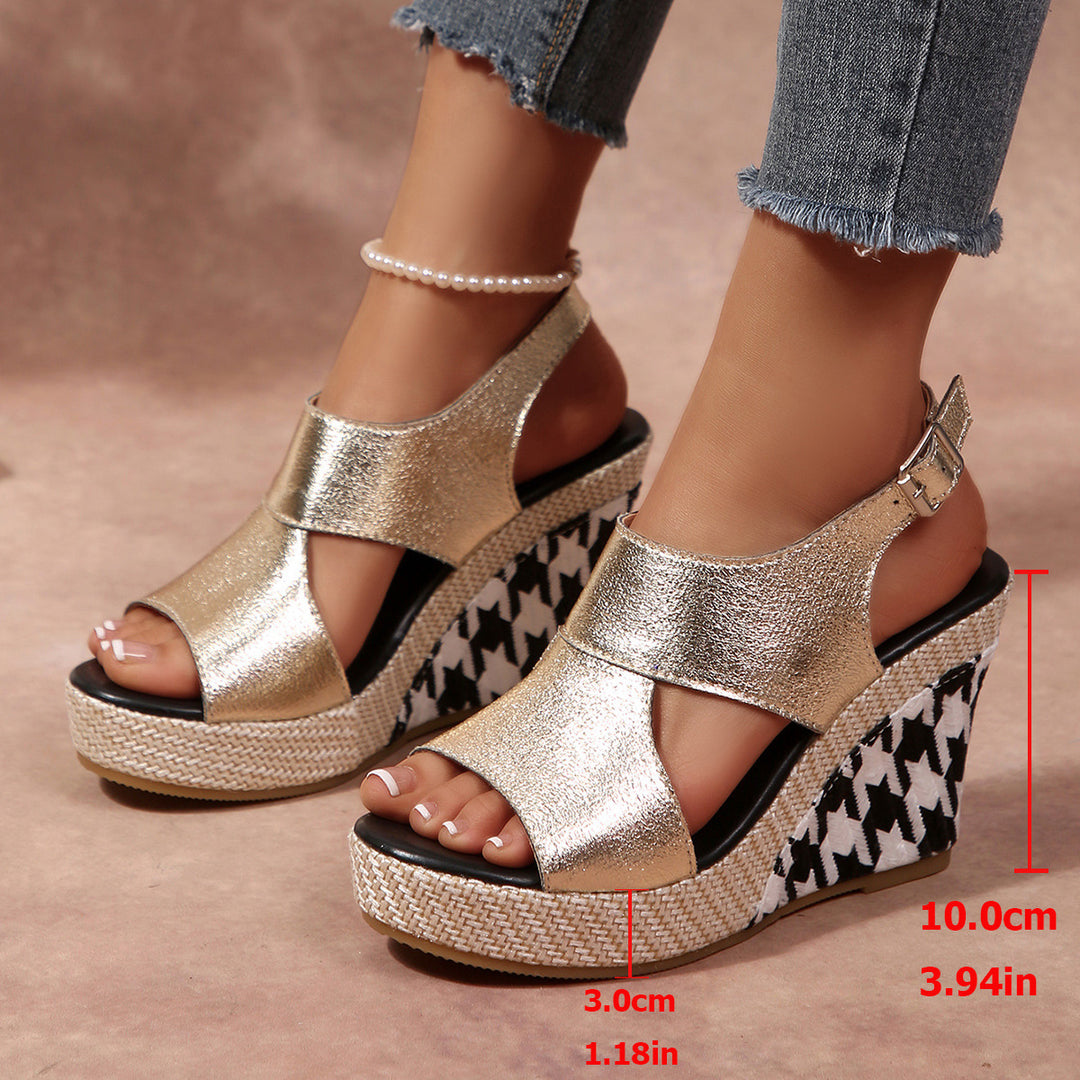 Damen Wedge-Sandalen mit modischem Hahnentritt-Design EB